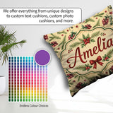 Custom Name Watercolor Holly Berries Pine Branches and Botanical Square Filled Cushion Throw Pillow Sofa Bed Home Decor Zip Washable UK Made