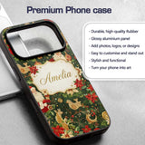 Vintage Santa Claus Reindeer Poinsettia Flowers Custom Name Protective Phone Case Mobile Cover Durable Everyday Smartphone Shock Resistant