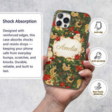 Vintage Santa Claus Reindeer Poinsettia Flowers Custom Name Protective Phone Case Mobile Cover Durable Everyday Smartphone Shock Resistant
