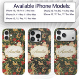 Vintage Santa Claus Reindeer Poinsettia Flowers Custom Name Protective Phone Case Mobile Cover Durable Everyday Smartphone Shock Resistant