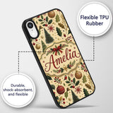 Elegant Christmas Trees Holly Leaves Berries and Custom Name Protective Phone Case Mobile Cover Durable Everyday Smartphone Shock Resistant