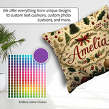 Custom Name Elegant Christmas Trees Leaves Berries and Snowflake Square Filled Cushion Throw Pillow Sofa Bed Home Decor Zip Washable UK Made