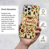 Elegant Christmas Trees Holly Leaves Berries and Custom Name Protective Phone Case Mobile Cover Durable Everyday Smartphone Shock Resistant
