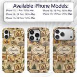 Vintage Framed Winter Landscapes Christmas Trees Custom Name Protective Phone Case Mobile Cover Durable Everyday Smartphone Shock Resistant