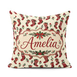 Custom Name Christmas Holly Berries and Festive Holiday Elements Square Filled Cushion Throw Pillow Sofa Bed Home Decor Zip Washable UK Made