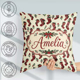Custom Name Christmas Holly Berries and Festive Holiday Elements Square Filled Cushion Throw Pillow Sofa Bed Home Decor Zip Washable UK Made