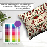 Custom Name Christmas Holly Berries and Festive Holiday Elements Square Filled Cushion Throw Pillow Sofa Bed Home Decor Zip Washable UK Made
