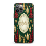 Vintage Christmas Trees Ornaments Snowflakes and Custom Name Protective Phone Case Mobile Cover Durable Everyday Smartphone Shock Resistant