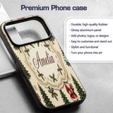 Cute Santa Claus Christmas Trees Holly Leaves and Custom Name Protective Phone Case Mobile Cover Durable Everyday Smartphone Shock Resistant