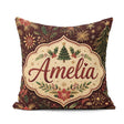Custom Name Elegant Christmas Botanical Leaves Pine Branches and Square Filled Cushion Throw Pillow Sofa Bed Home Decor Zip Washable UK Made