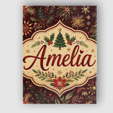 Personalised Name Elegant Christmas Botanical Custom Unique Gift Idea Modern Room Accent Canvas Wall Art Print Decor Picture Ready to Hang