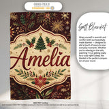 Elegant Christmas Botanical Leaves Pine Branches and Festive Holiday  Personalised Custom Name Super Soft Fleece Blanket Bed Sofa Throw