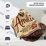 Elegant Christmas Botanical Leaves Pine Branches and Festive Holiday  Personalised Custom Name Super Soft Fleece Blanket Bed Sofa Throw