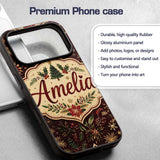Elegant Christmas Botanical Leaves Pine Branches Custom Name Protective Phone Case Mobile Cover Durable Everyday Smartphone Shock Resistant