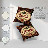 Custom Name Elegant Christmas Botanical Leaves Pine Branches and Square Filled Cushion Throw Pillow Sofa Bed Home Decor Zip Washable UK Made