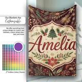 Elegant Christmas Botanical Leaves Pine Branches and Festive Holiday  Personalised Custom Name Super Soft Fleece Blanket Bed Sofa Throw
