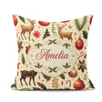 Custom Name Elegant Christmas Reindeer Ornaments Stars Holly and Square Filled Cushion Throw Pillow Sofa Bed Home Decor Zip Washable UK Made