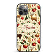 Elegant Christmas Reindeer Ornaments Stars Holly Custom Name Protective Phone Case Mobile Cover Durable Everyday Smartphone Shock Resistant