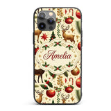 Elegant Christmas Reindeer Ornaments Stars Holly Custom Name Protective Phone Case Mobile Cover Durable Everyday Smartphone Shock Resistant