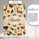 Elegant Christmas Reindeer Ornaments Stars Holly Leaves and Festive  Personalised Custom Name Super Soft Fleece Blanket Bed Sofa Throw