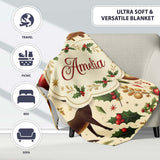 Elegant Christmas Reindeer Ornaments Stars Holly Leaves and Festive  Personalised Custom Name Super Soft Fleece Blanket Bed Sofa Throw