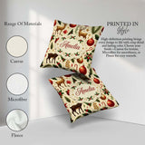 Custom Name Elegant Christmas Reindeer Ornaments Stars Holly and Square Filled Cushion Throw Pillow Sofa Bed Home Decor Zip Washable UK Made