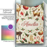 Elegant Christmas Reindeer Ornaments Stars Holly Leaves and Festive  Personalised Custom Name Super Soft Fleece Blanket Bed Sofa Throw