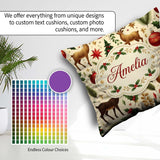 Custom Name Elegant Christmas Reindeer Ornaments Stars Holly and Square Filled Cushion Throw Pillow Sofa Bed Home Decor Zip Washable UK Made