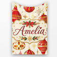 Luxury Red and Gold Christmas Baubles Snowflakes and Star Elements  Personalised Custom Name Super Soft Fleece Blanket Bed Sofa Throw