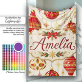 Luxury Red and Gold Christmas Baubles Snowflakes and Star Elements  Personalised Custom Name Super Soft Fleece Blanket Bed Sofa Throw