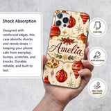 Luxury Red and Gold Christmas Baubles Snowflakes Custom Name Protective Phone Case Mobile Cover Durable Everyday Smartphone Shock Resistant