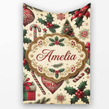 Classic Christmas Trees Candy Canes Gifts and Holly Berry Elements  Personalised Custom Name Super Soft Fleece Blanket Bed Sofa Throw
