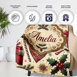Classic Christmas Trees Candy Canes Gifts and Holly Berry Elements  Personalised Custom Name Super Soft Fleece Blanket Bed Sofa Throw