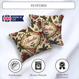 Custom Name Christmas Trees Candy Canes Gifts and Holly Elements Square Filled Cushion Throw Pillow Sofa Bed Home Decor Zip Washable UK Made