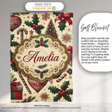 Classic Christmas Trees Candy Canes Gifts and Holly Berry Elements  Personalised Custom Name Super Soft Fleece Blanket Bed Sofa Throw