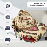 Classic Christmas Trees Candy Canes Gifts and Holly Berry Elements  Personalised Custom Name Super Soft Fleece Blanket Bed Sofa Throw