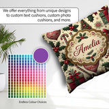 Custom Name Christmas Trees Candy Canes Gifts and Holly Elements Square Filled Cushion Throw Pillow Sofa Bed Home Decor Zip Washable UK Made