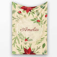 Elegant Botanical Pine Leaves Poinsettia Flowers and Winter Greenery  Personalised Custom Name Super Soft Fleece Blanket Bed Sofa Throw