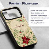 Elegant Botanical Pine Leaves Poinsettia Flowers Custom Name Protective Phone Case Mobile Cover Durable Everyday Smartphone Shock Resistant