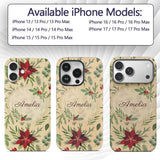 Elegant Botanical Pine Leaves Poinsettia Flowers Custom Name Protective Phone Case Mobile Cover Durable Everyday Smartphone Shock Resistant
