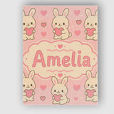 Personalised Name Cute Bunny Heart Cartoon Animal Love Pattern Custom Modern Room Accent Canvas Wall Art Print Decor Picture Ready to Hang