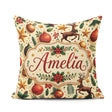 Custom Name Festive Christmas Reindeer Baubles Stars Holly Berry Square Filled Cushion Throw Pillow Sofa Bed Home Decor Zip Washable UK Made
