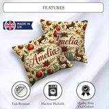 Custom Name Festive Christmas Reindeer Baubles Stars Holly Berry Square Filled Cushion Throw Pillow Sofa Bed Home Decor Zip Washable UK Made