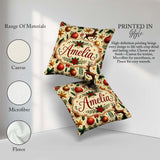 Custom Name Festive Christmas Reindeer Baubles Stars Holly Berry Square Filled Cushion Throw Pillow Sofa Bed Home Decor Zip Washable UK Made