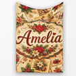 Vintage Christmas Cards Floral Arrangements and Rustic Holiday  Personalised Custom Name Super Soft Fleece Blanket Bed Sofa Throw