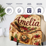 Vintage Christmas Cards Floral Arrangements and Rustic Holiday  Personalised Custom Name Super Soft Fleece Blanket Bed Sofa Throw