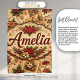 Vintage Christmas Cards Floral Arrangements and Rustic Holiday  Personalised Custom Name Super Soft Fleece Blanket Bed Sofa Throw