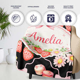 Strawberry Cherry Daisy Soft Neutral Outline Cute Coquette Floral  Personalised Custom Name Super Soft Fleece Blanket Bed Sofa Throw