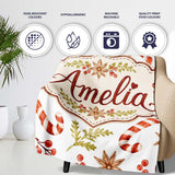 Watercolor Candy Canes Gift Box Berries and Winter Botanical Lovely  Personalised Custom Name Super Soft Fleece Blanket Bed Sofa Throw