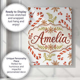 Personalised Name Watercolor Candy Canes Custom  Unique Gift Idea Elegant Feature Canvas Wall Art Print Decor Picture Ready to Hang